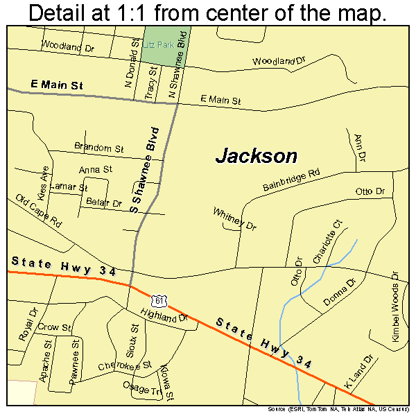 Jackson, Missouri road map detail