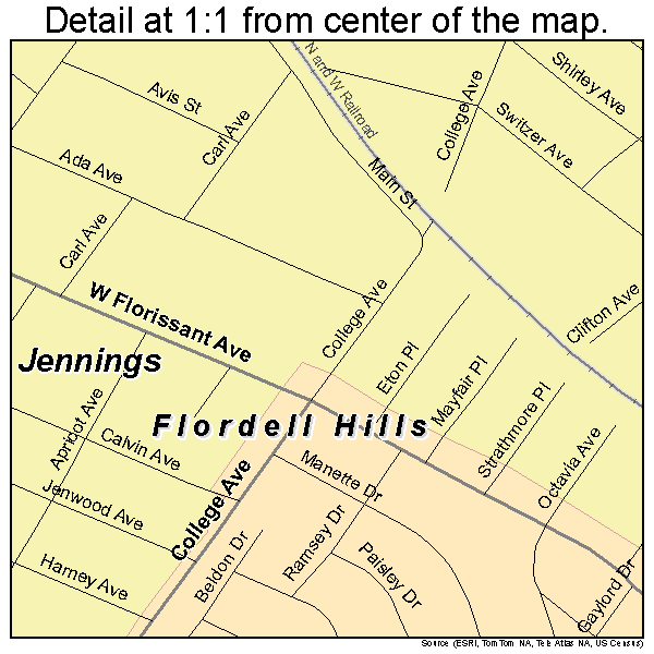 Jennings, Missouri road map detail