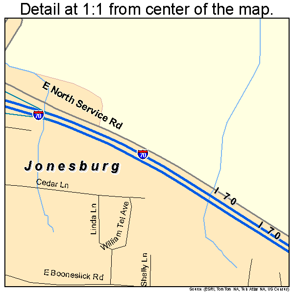 Jonesburg, Missouri road map detail