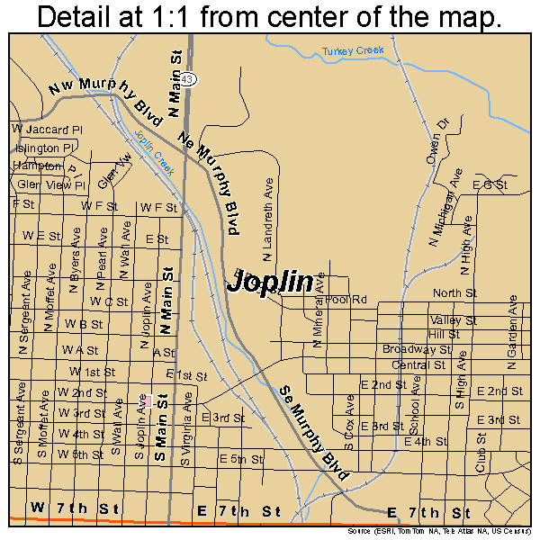 Joplin, Missouri road map detail