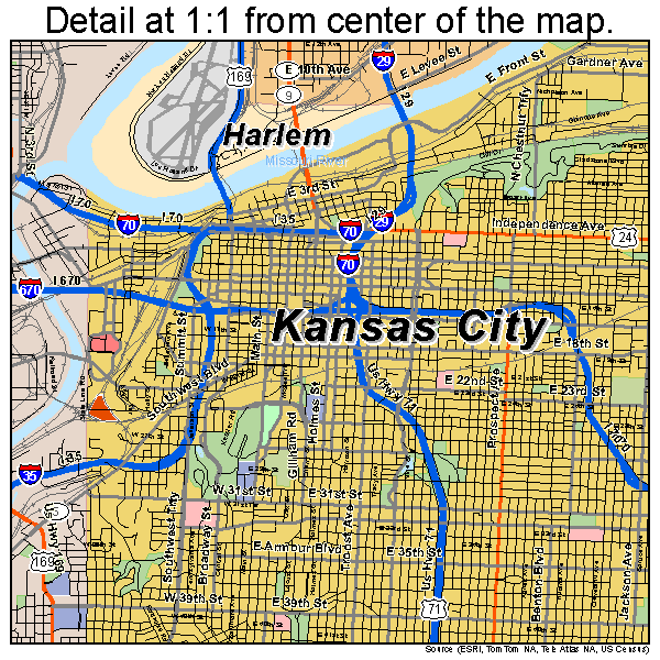 Kansas City, Missouri road map detail