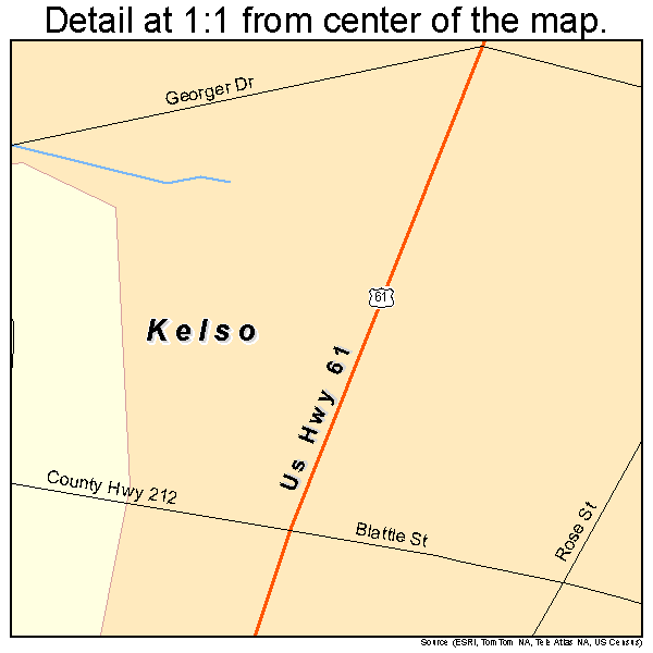 Kelso, Missouri road map detail