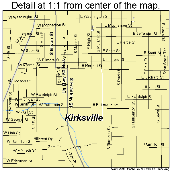 Kirksville, Missouri road map detail