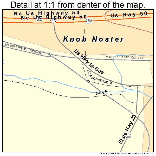 Knob Noster, Missouri road map detail
