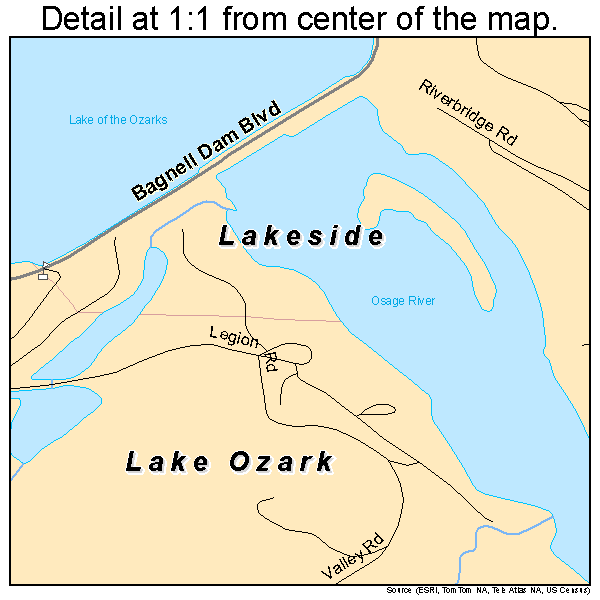 Lake Ozark, Missouri road map detail