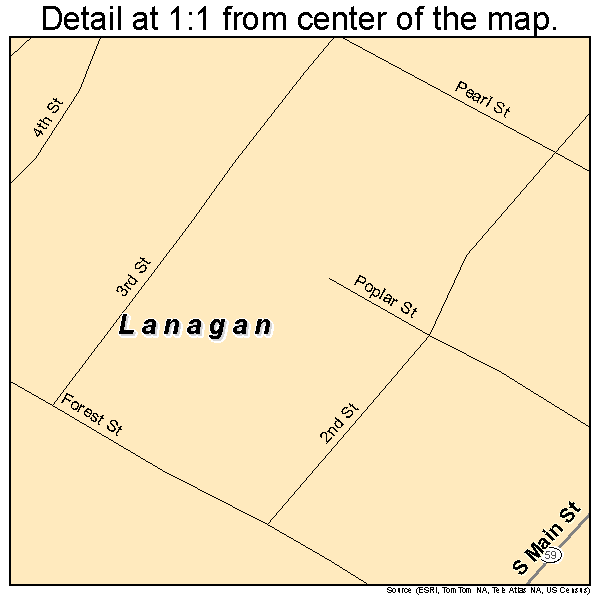 Lanagan, Missouri road map detail