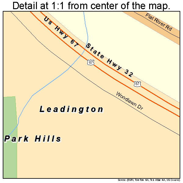 Leadington, Missouri road map detail