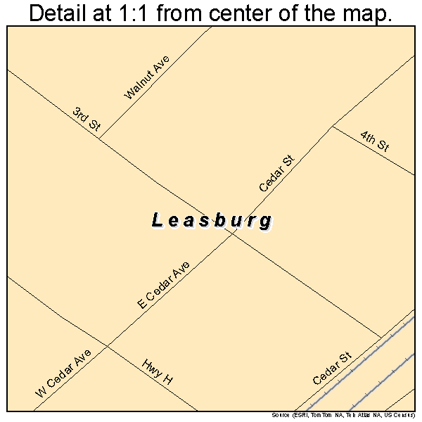 Leasburg, Missouri road map detail