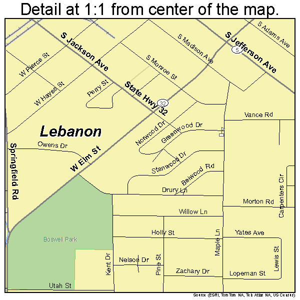 Lebanon, Missouri road map detail