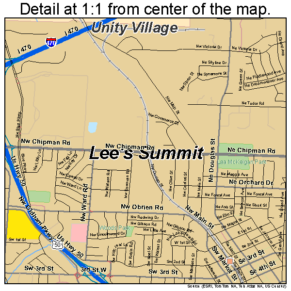 Lee's Summit, Missouri road map detail