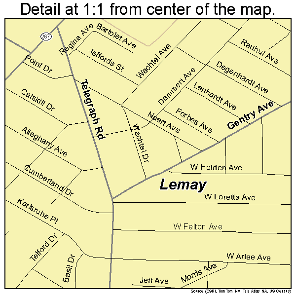Lemay, Missouri road map detail
