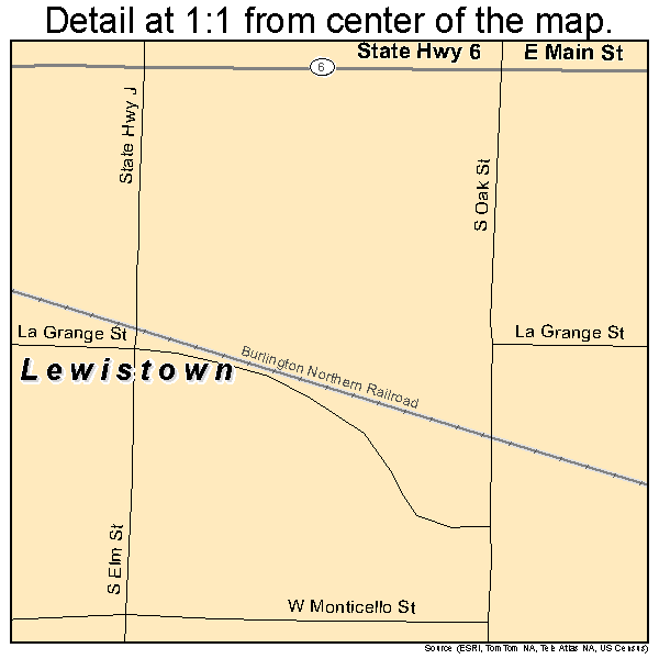 Lewistown, Missouri road map detail