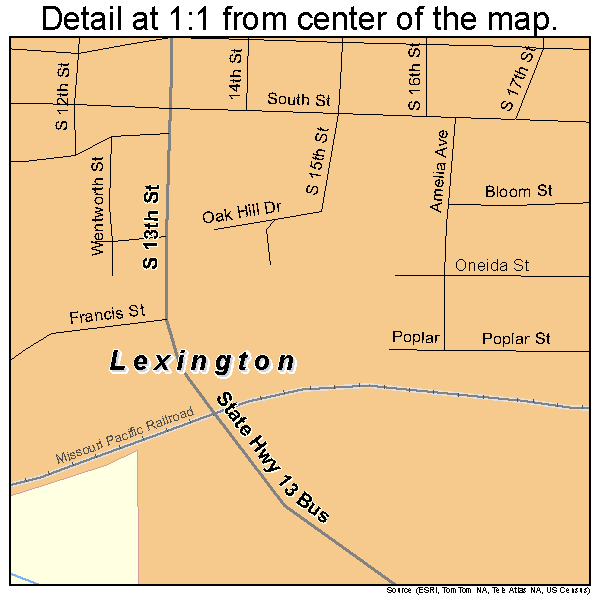 Lexington, Missouri road map detail