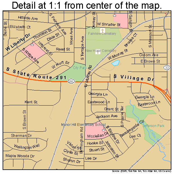 Liberty, Missouri road map detail