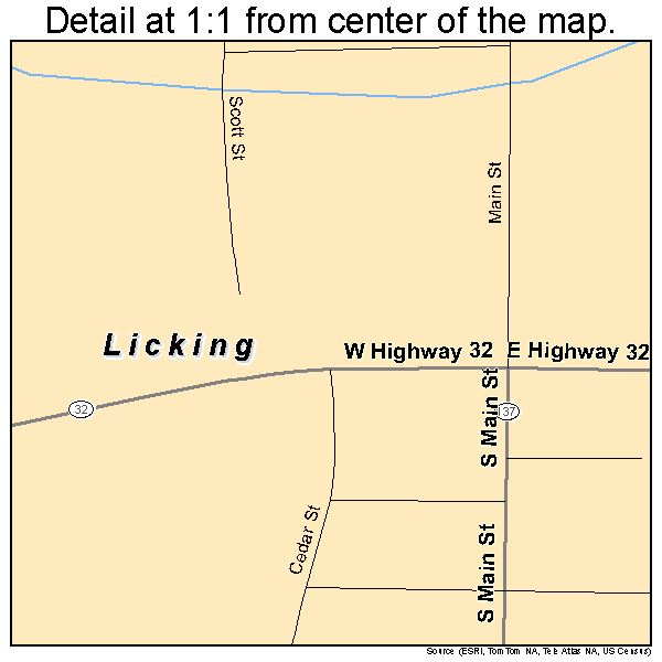 Licking, Missouri road map detail