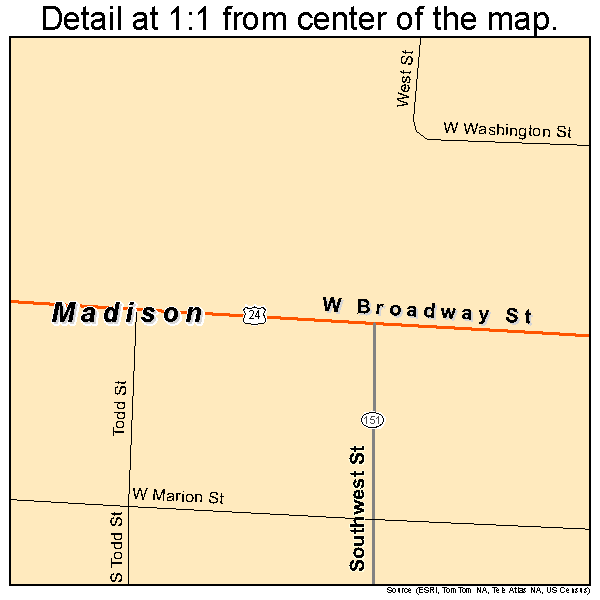 Madison, Missouri road map detail