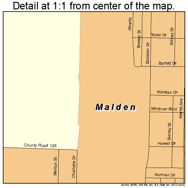Malden, Missouri road map detail