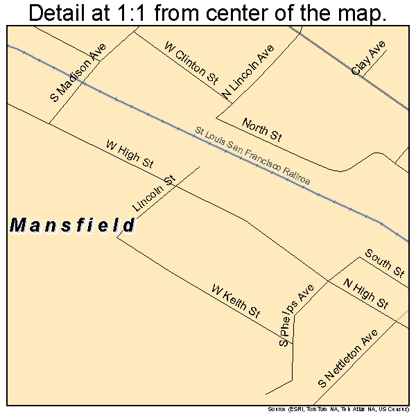 Mansfield, Missouri road map detail
