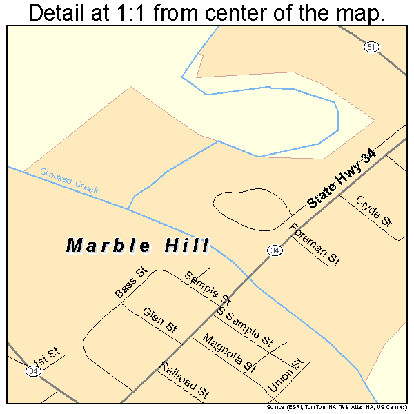 Marble Hill, Missouri road map detail
