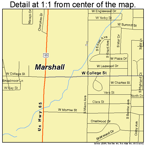 Marshall, Missouri road map detail
