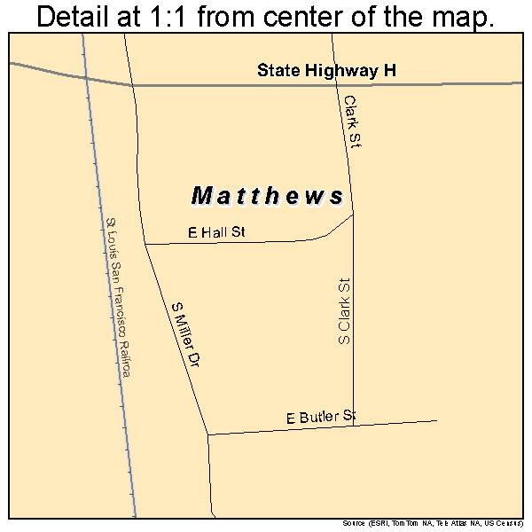 Matthews, Missouri road map detail