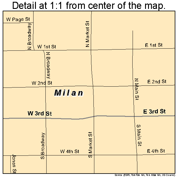 Milan, Missouri road map detail
