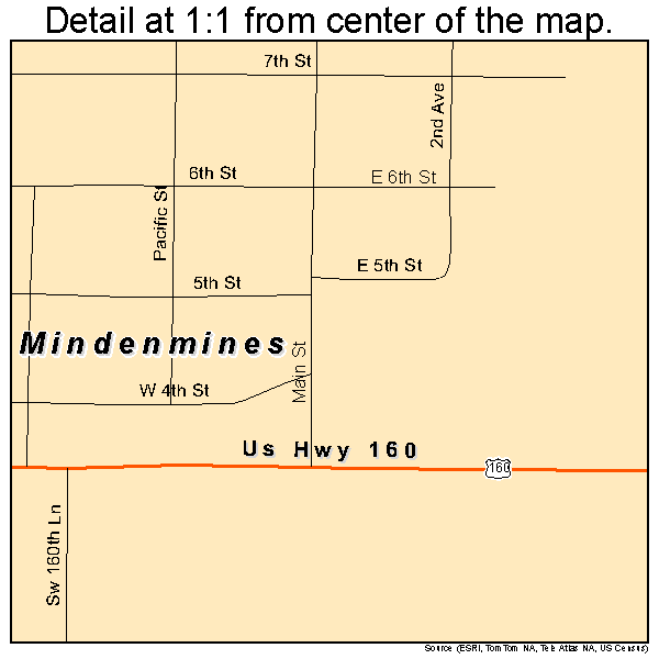 Mindenmines, Missouri road map detail