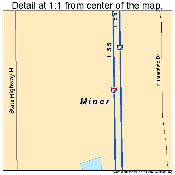 Miner, Missouri road map detail