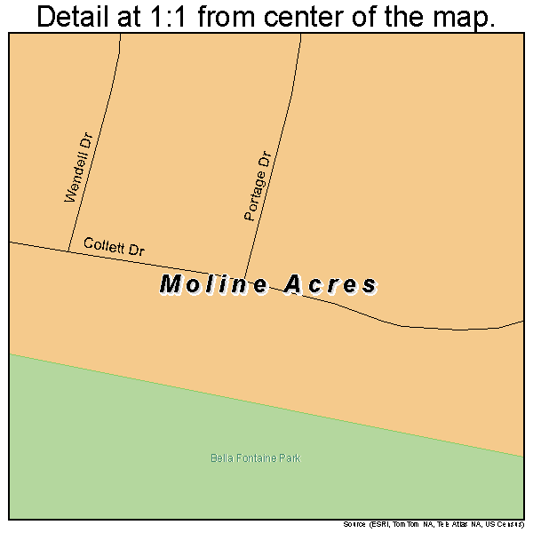 Moline Acres, Missouri road map detail