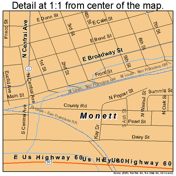 Monett, Missouri road map detail