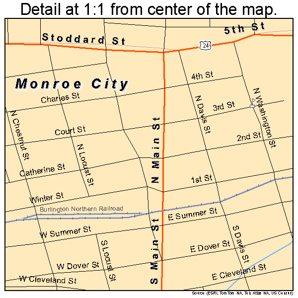 Monroe City, Missouri road map detail