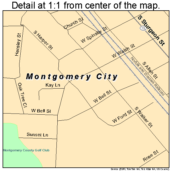 Montgomery City, Missouri road map detail