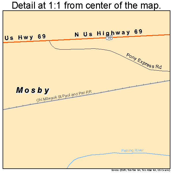 Mosby, Missouri road map detail