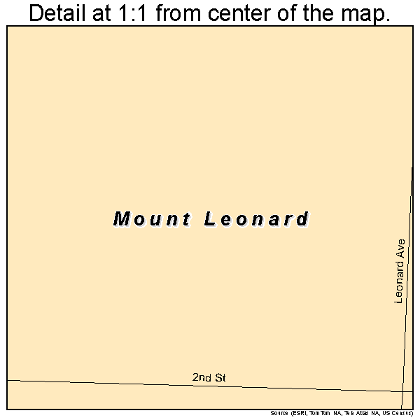 Mount Leonard, Missouri road map detail