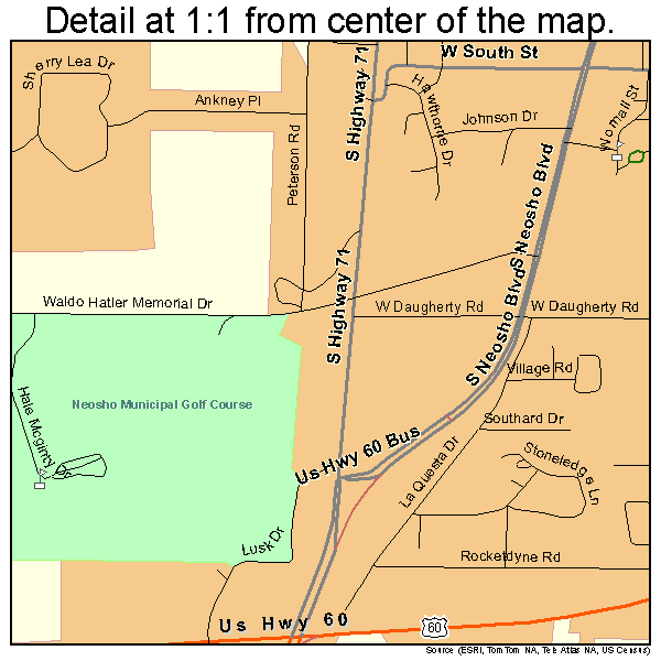 Neosho, Missouri road map detail