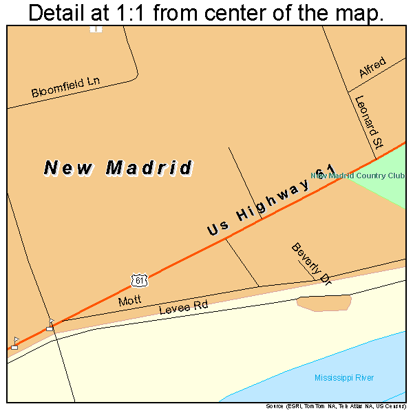New Madrid, Missouri road map detail