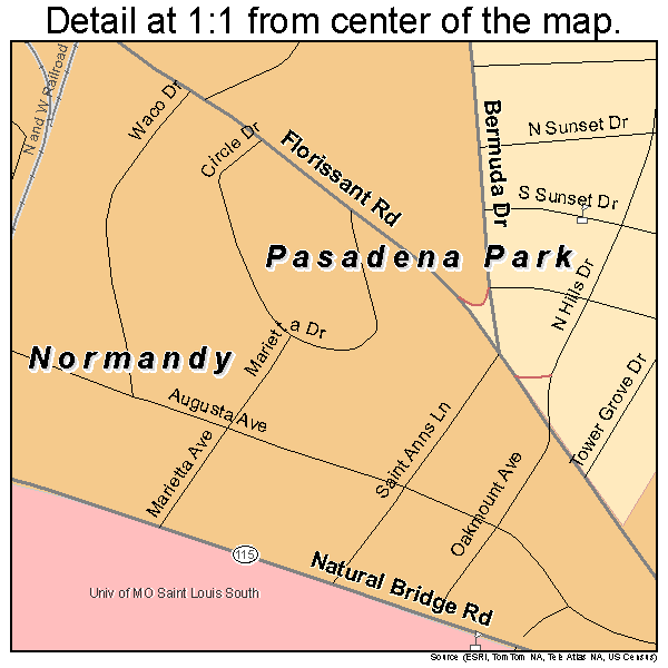 Normandy, Missouri road map detail