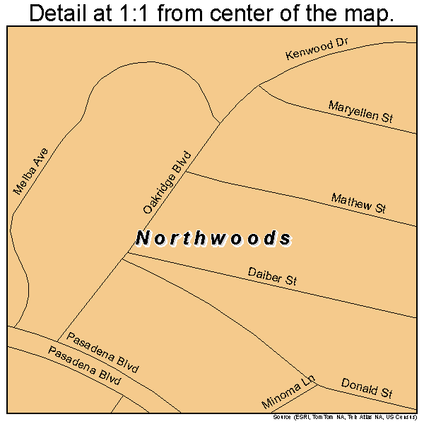 Northwoods, Missouri road map detail