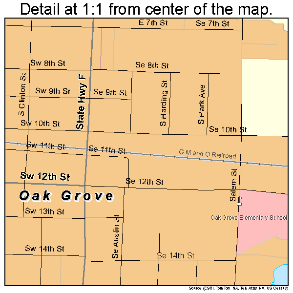 Oak Grove, Missouri road map detail