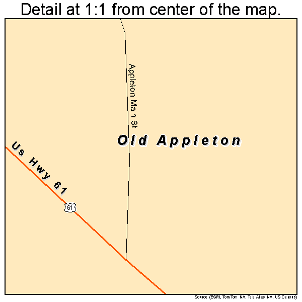 Old Appleton, Missouri road map detail