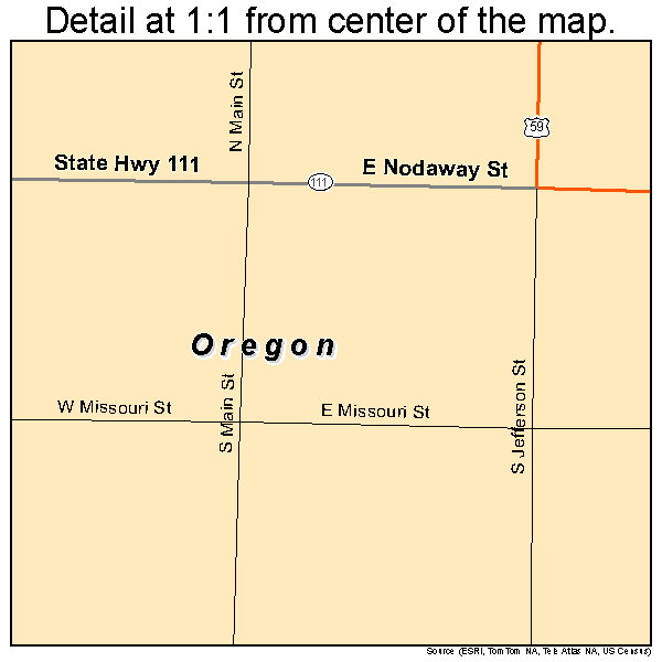 Oregon, Missouri road map detail