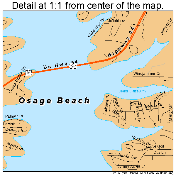 Osage Beach, Missouri road map detail
