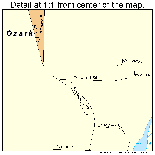 Ozark, Missouri road map detail