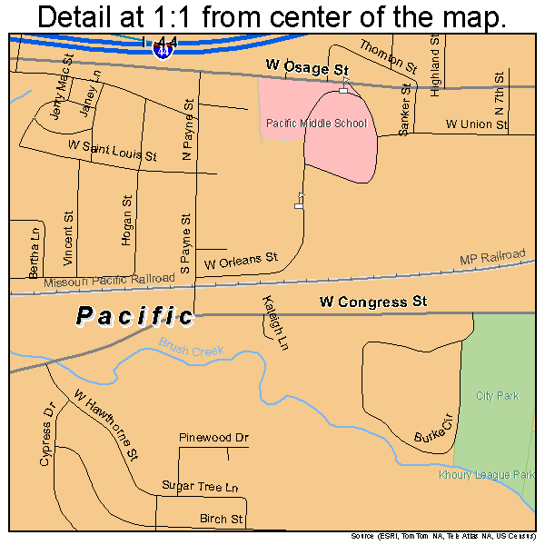 Pacific, Missouri road map detail