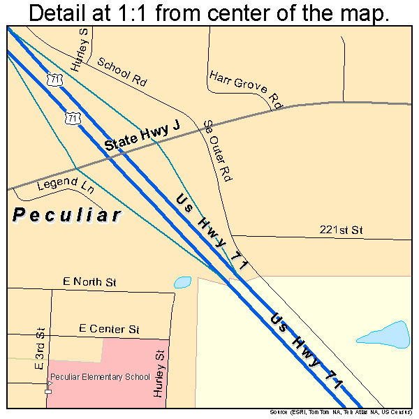 Peculiar, Missouri road map detail