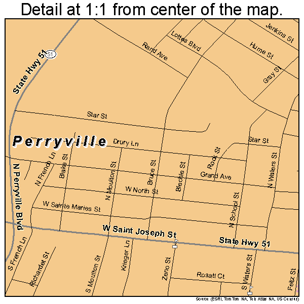 Perryville, Missouri road map detail