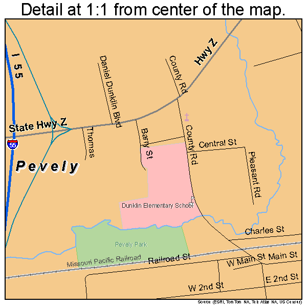 Pevely, Missouri road map detail