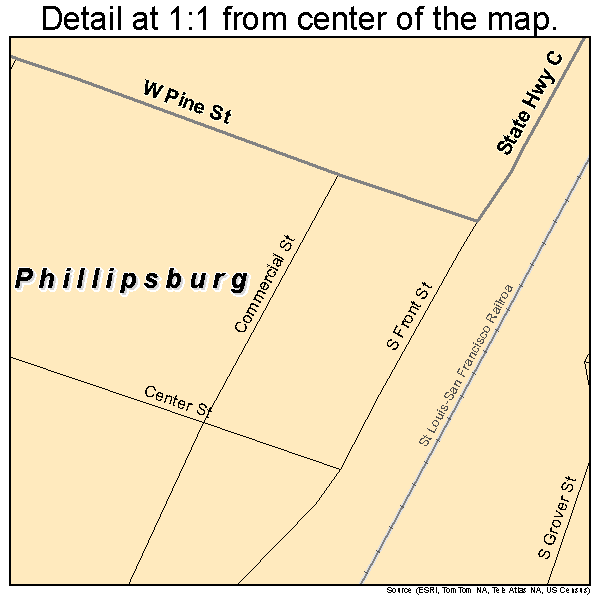 Phillipsburg, Missouri road map detail