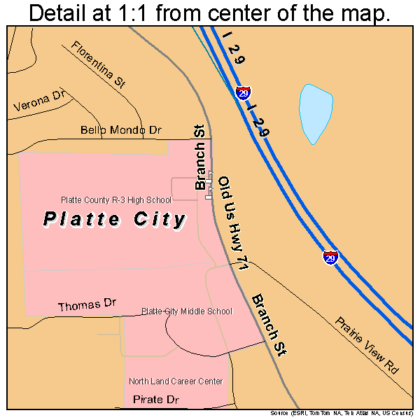 Platte City, Missouri road map detail