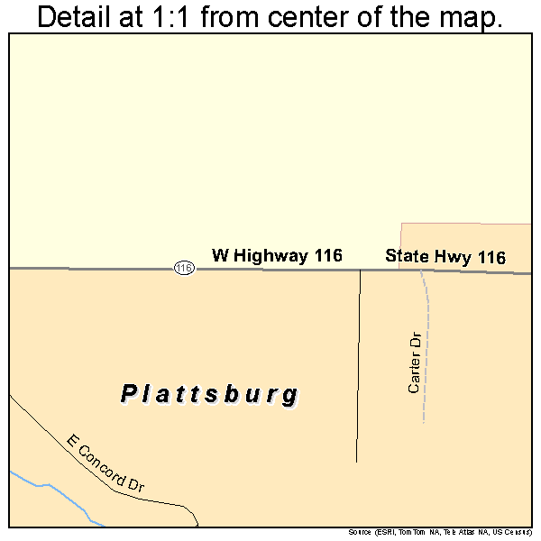 Plattsburg, Missouri road map detail